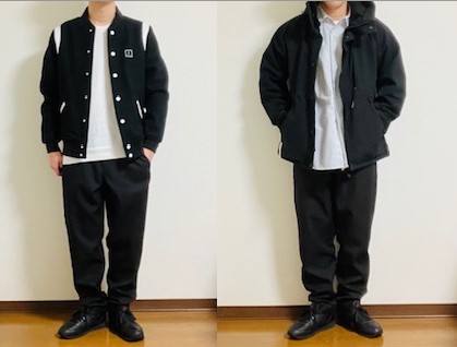 リーボックのクラシックレザー（黒）とバギーパンツを合わせたコーディネート