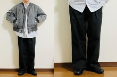 リーボックのクラシックレザー（黒）とワイドパンツを合わせたコーディネート