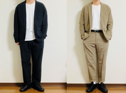 リーボックのクラシックレザー（黒）とセットアップを合わせたコーディネート